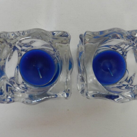 Partylite Ice Cube Candle Holders Clear Glass Square Votive Tea Light Set 2 Vtg - Picture 3 of 10